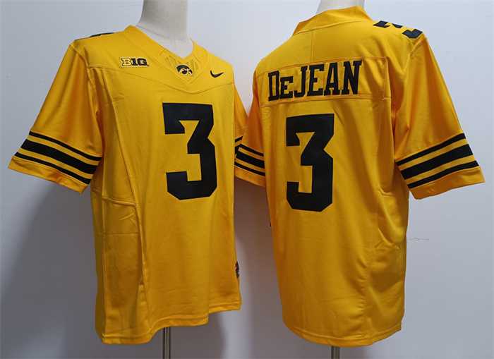 Men%27s Iowa Hawkeyes #3 Cooper DeJean Yellow Stitched Jersey->iowa hawkeyes->NCAA Jersey